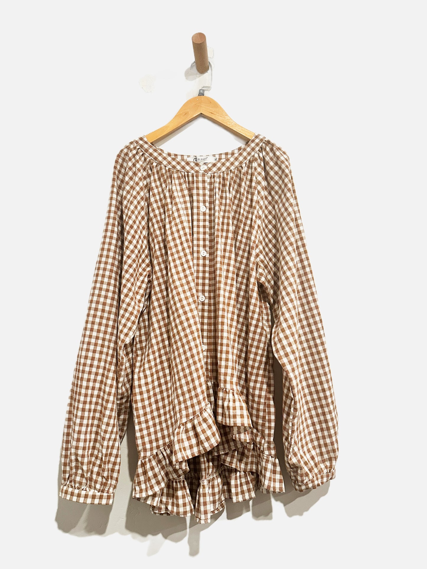 Flog Fashion Brown Gingham Blouse - XL