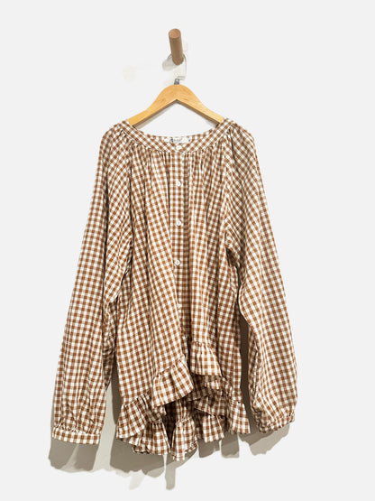 Flog Fashion Brown Gingham Blouse - XL