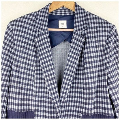 Cabi Check Up Navy Plaid Blazer Size Large