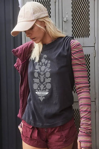Free People Movement Game Time Black Tee - Small