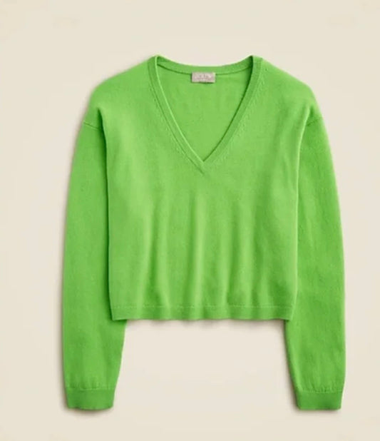J.Crew Green Cashmere V-Neck Sweater - Small