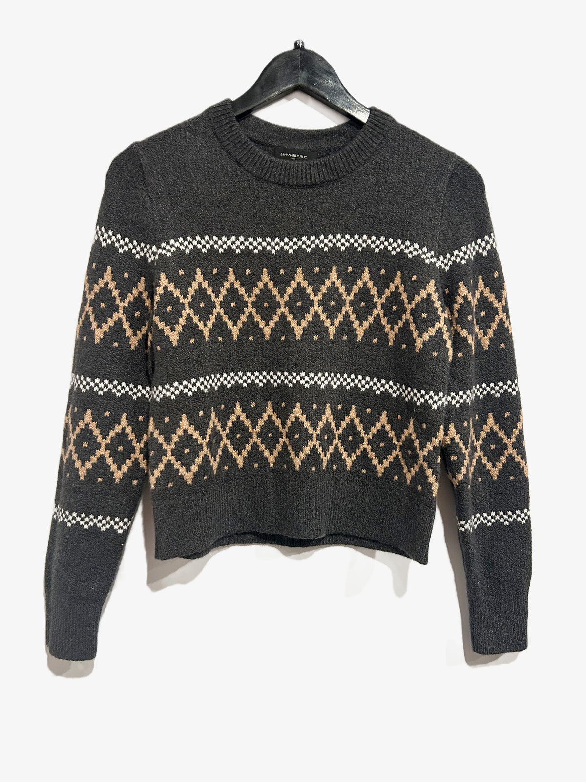 Banana Republic Fair Isle Pullover Sweater in Dark Charcoal - XS