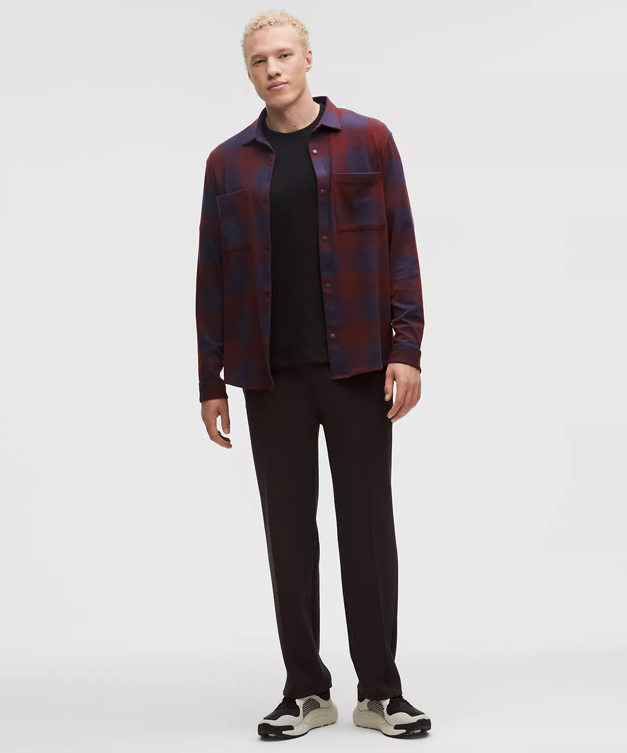 Lululemon Soft Knit Overshirt in Check Plaid Rockwood Atmospheric Purple - Small