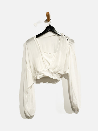 Anthropologie White Overlay LS Top - XXS