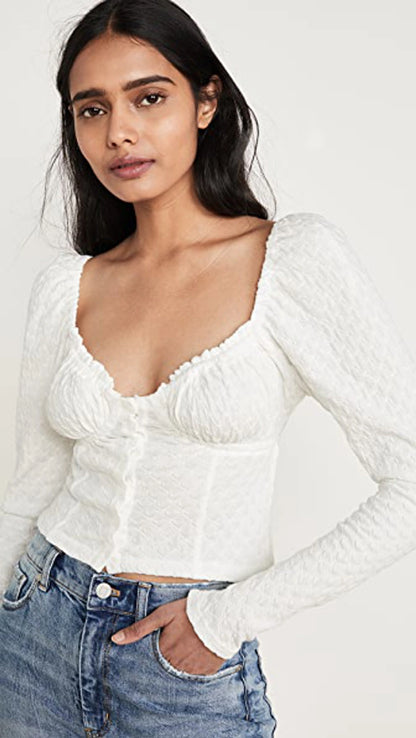 NWT Free People Ladybug Long Sleeve Top in White - Medium