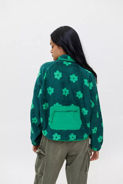 Urban Outfitters Green Floral Fleece Jacket - XS