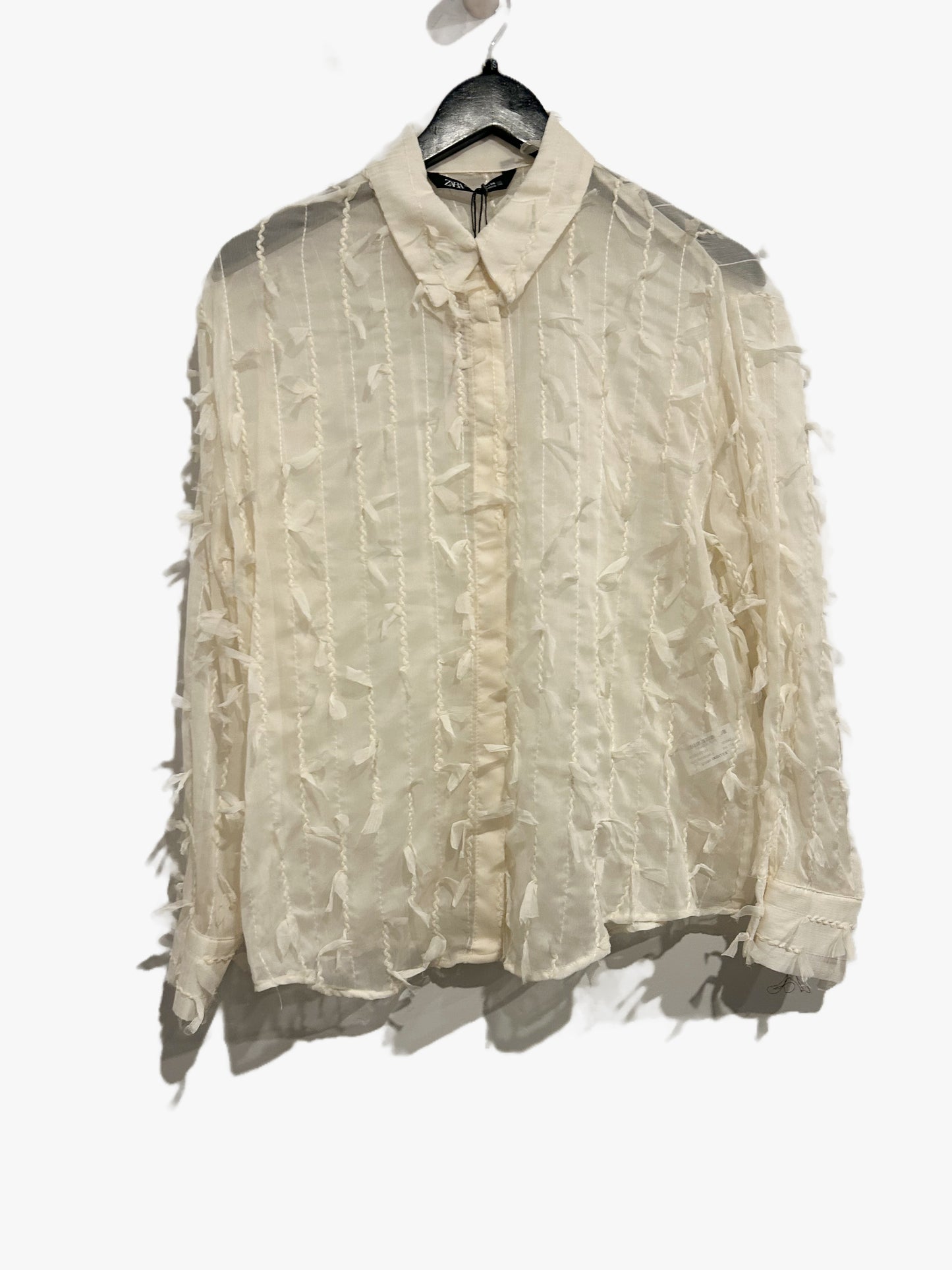 Zara Cream Sheer Ruffle Button Down - Small