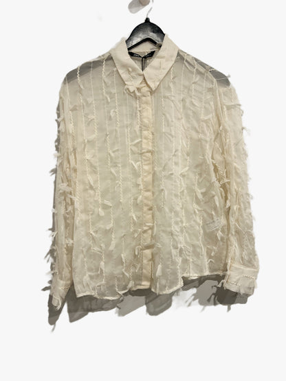 Zara Cream Sheer Ruffle Button Down - Small