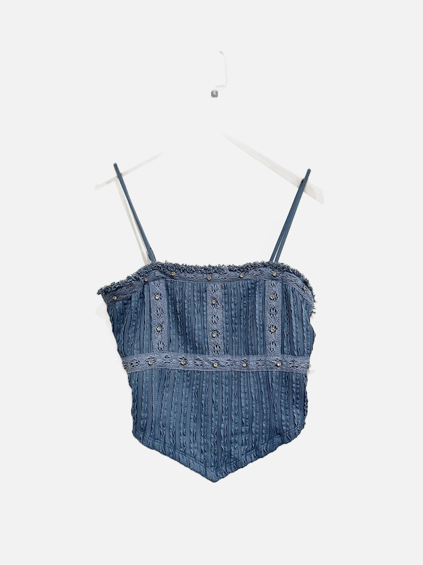 Miss Me Blue Studded Cropped Tank - Small