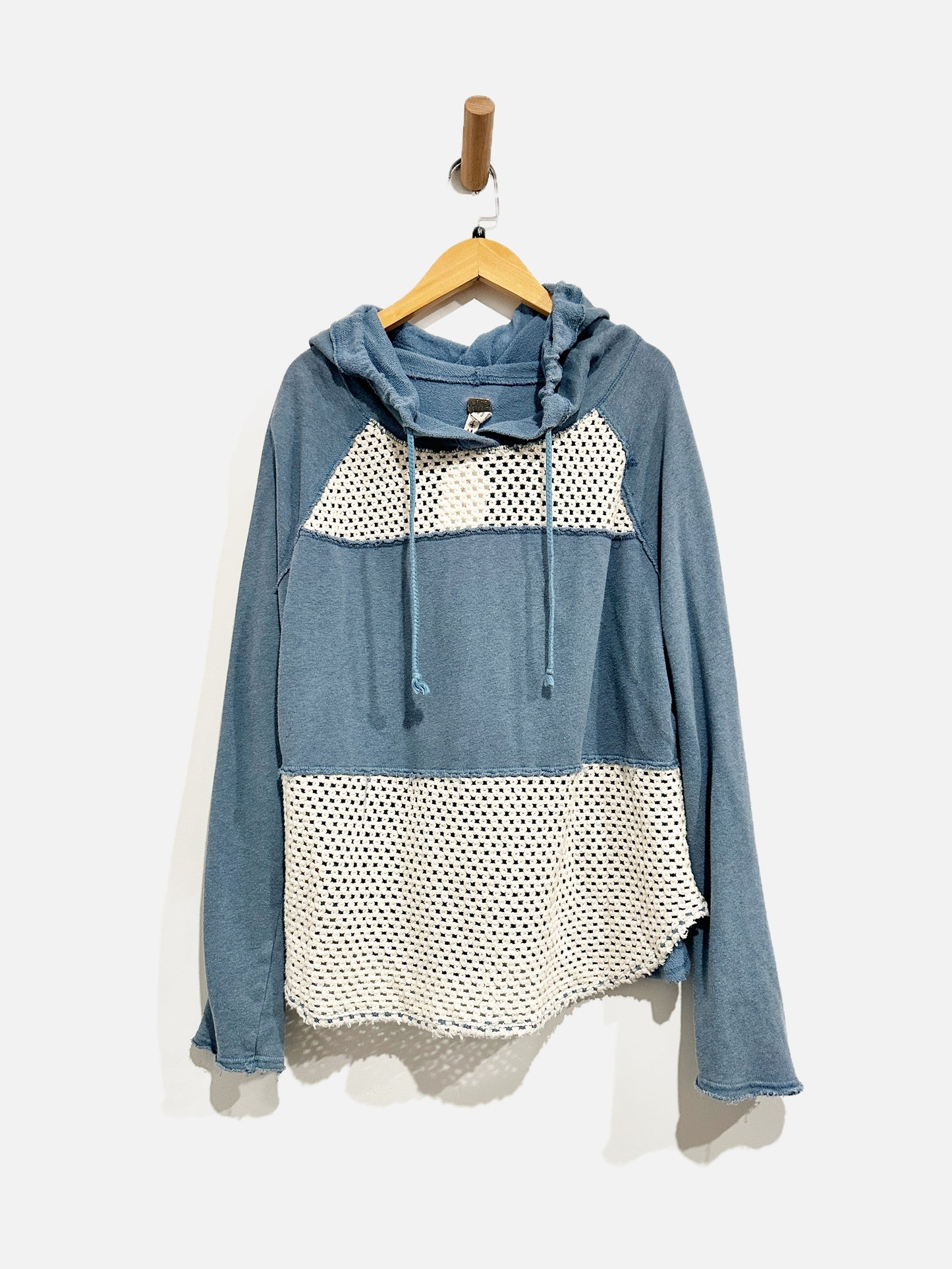 Free People Blue Crochet Inset Hoodie - Medium