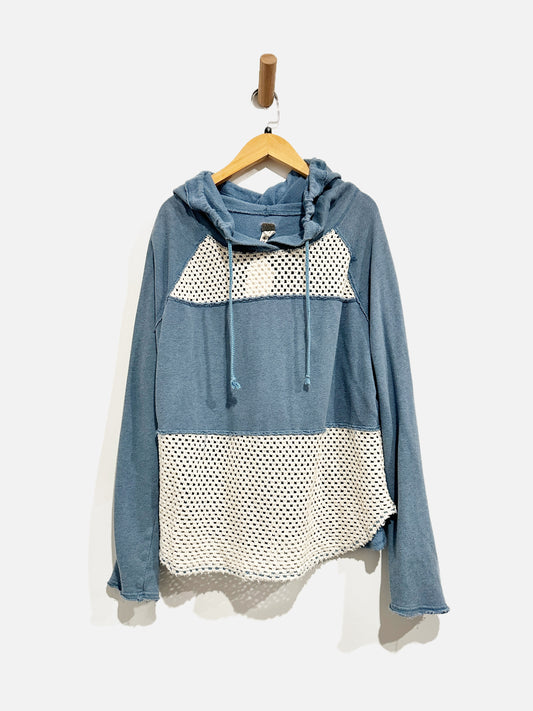 Free People Blue Crochet Inset Hoodie - Medium
