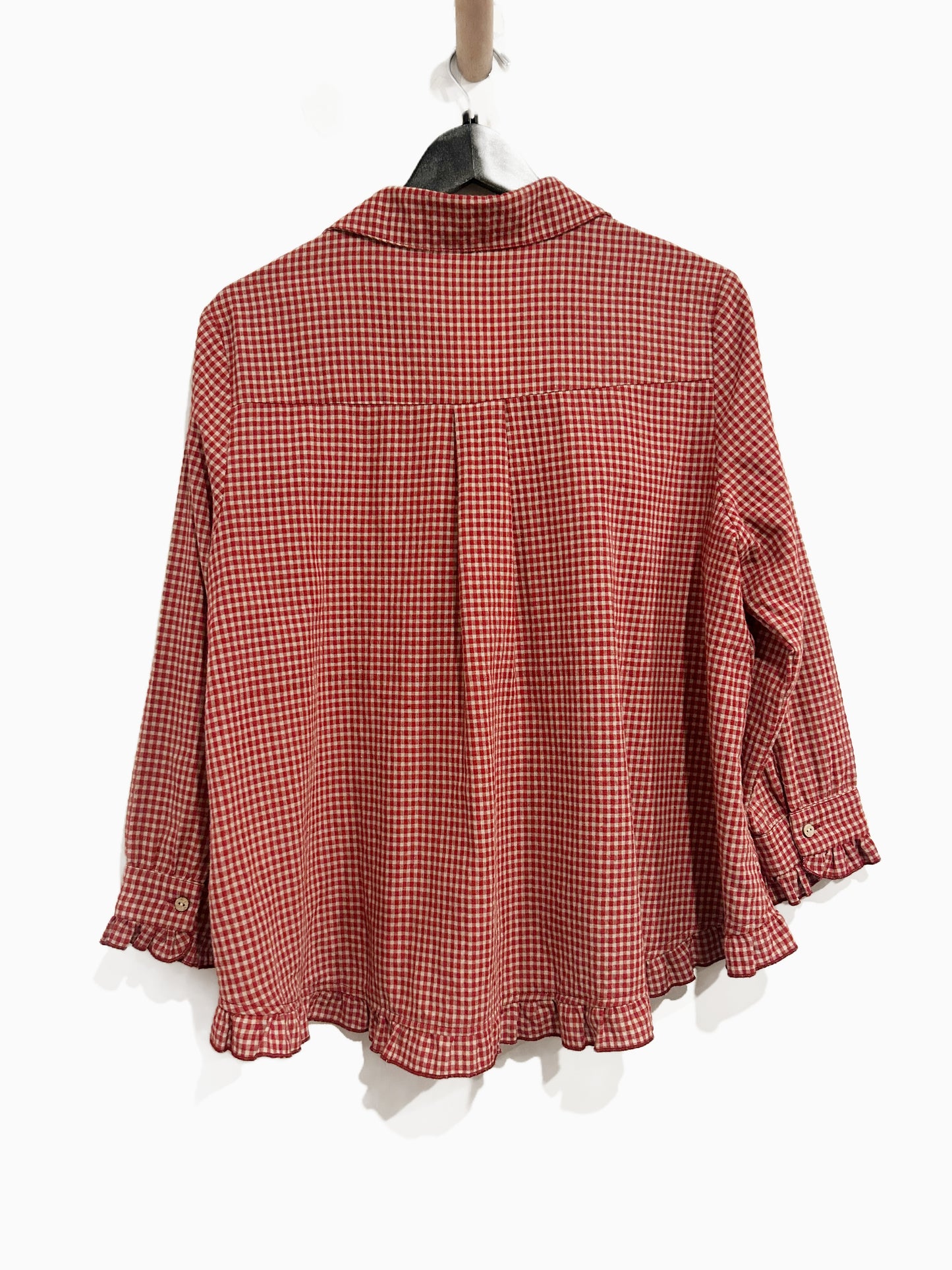 Buykud Red Gingham Linen Blend Button Down - Medium