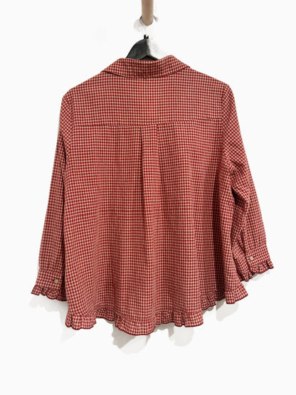 Buykud Red Gingham Linen Blend Button Down - Medium