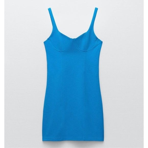 Zara Blue Corset Stitch Mini Dress Size Small