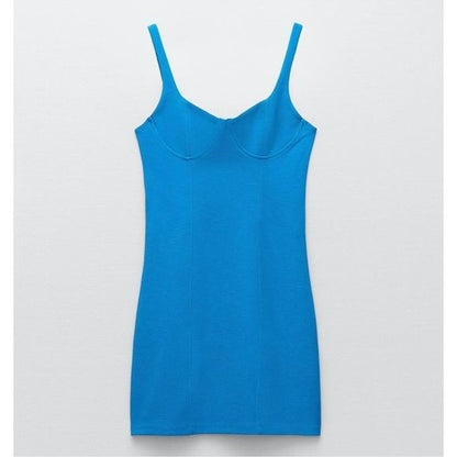 Zara Blue Corset Stitch Mini Dress Size Small