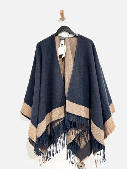 Banana Republic Factory Navy and Tan Poncho - OS