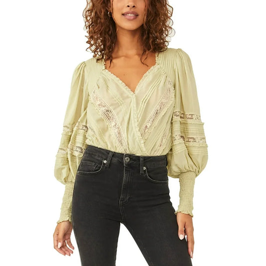 Free People Eloise Green Ruffle Body Suit-Small
