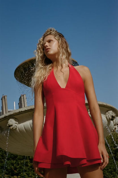 Zara Red Linen Halter Dress - XS