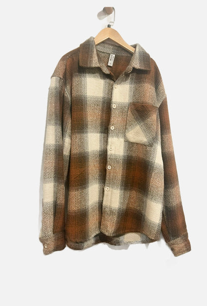 WEIV Brown Plaid Shacket - Large