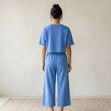 Sundry Cropped Pullover and Pants Set in Lagoon Blue - Medium