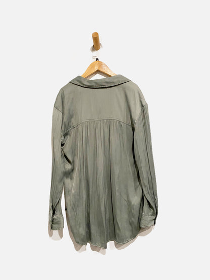 Anthropologie Green Satin Button Down - Small