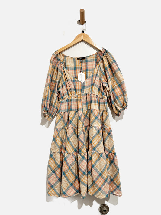 Drew Tan Plaid LS Mini Dress - Small