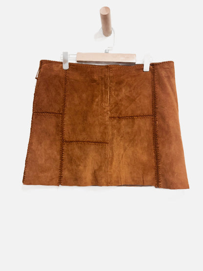 Bebe Vintage Brown Suede Pieced Mini Skirt - 6