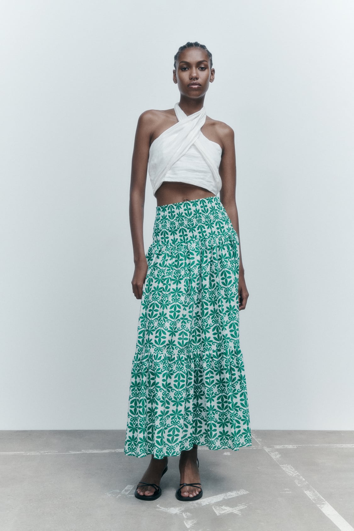 Zara Green Printed Maxi Skirt - XS