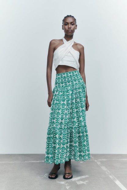 Zara Green Printed Maxi Skirt - XS