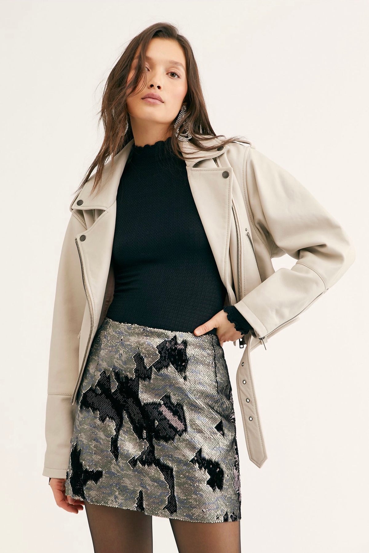 Free People Sequin Mini Skirt in Camo - 10