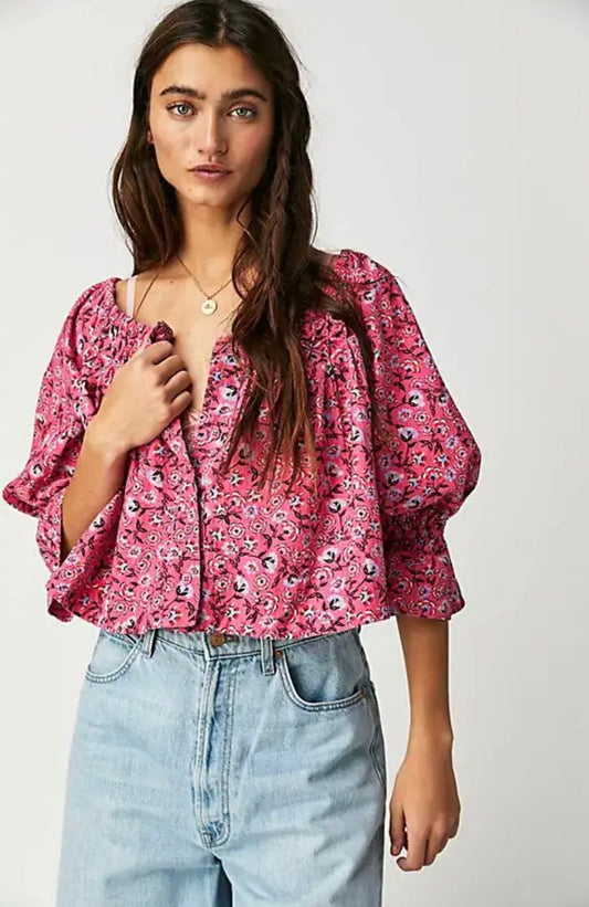 Free People Pink Floral Blouse - Large