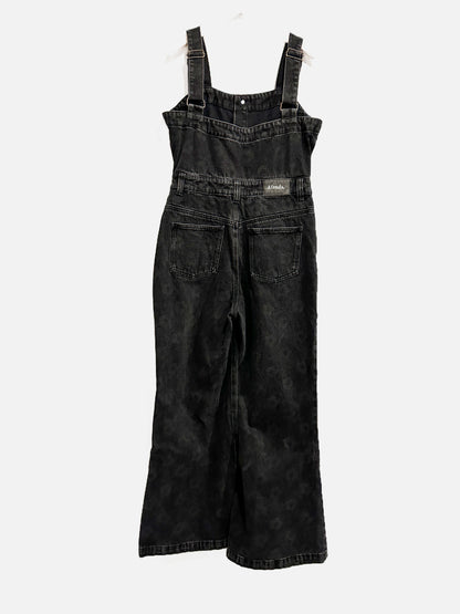 Afends Black Floral Denim Overalls - Large