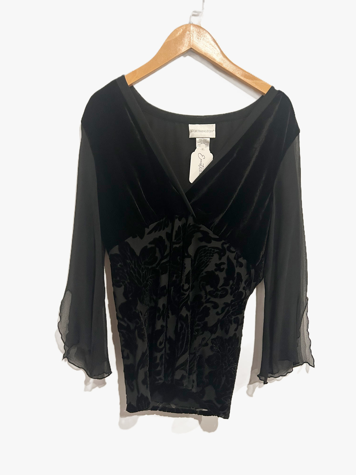Worthington Vintage Black Velvet Tie Blouse - Medium