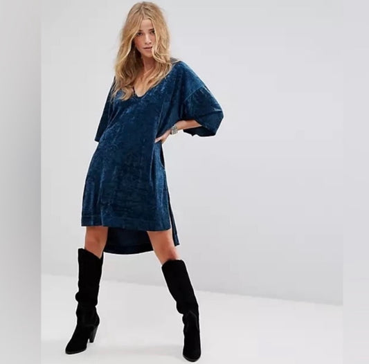 Free People Blue Crushed Velvet Tunic - Small