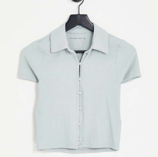 Abercrombie & Fitch Green Ribbed Button Down SS - Small