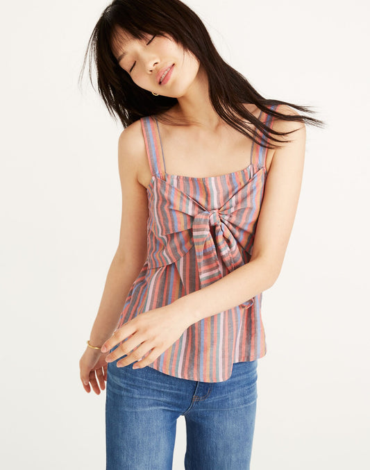 Madewell Pink Stripe Tie Front Tank - 2