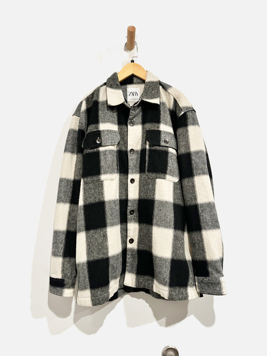Zara Black and White Buffalo Plaid Shacket - Large