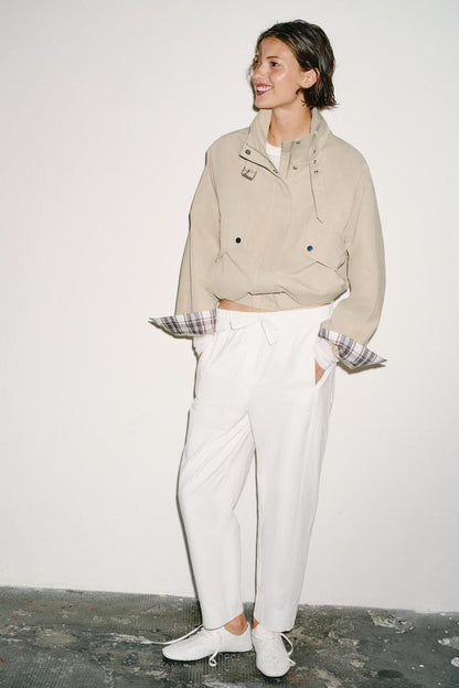 Zara White Elastic Waist Pants - Large