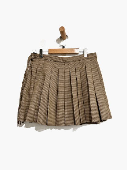 MNG Brown Houndstooth Pleated Mini Skirt - 6