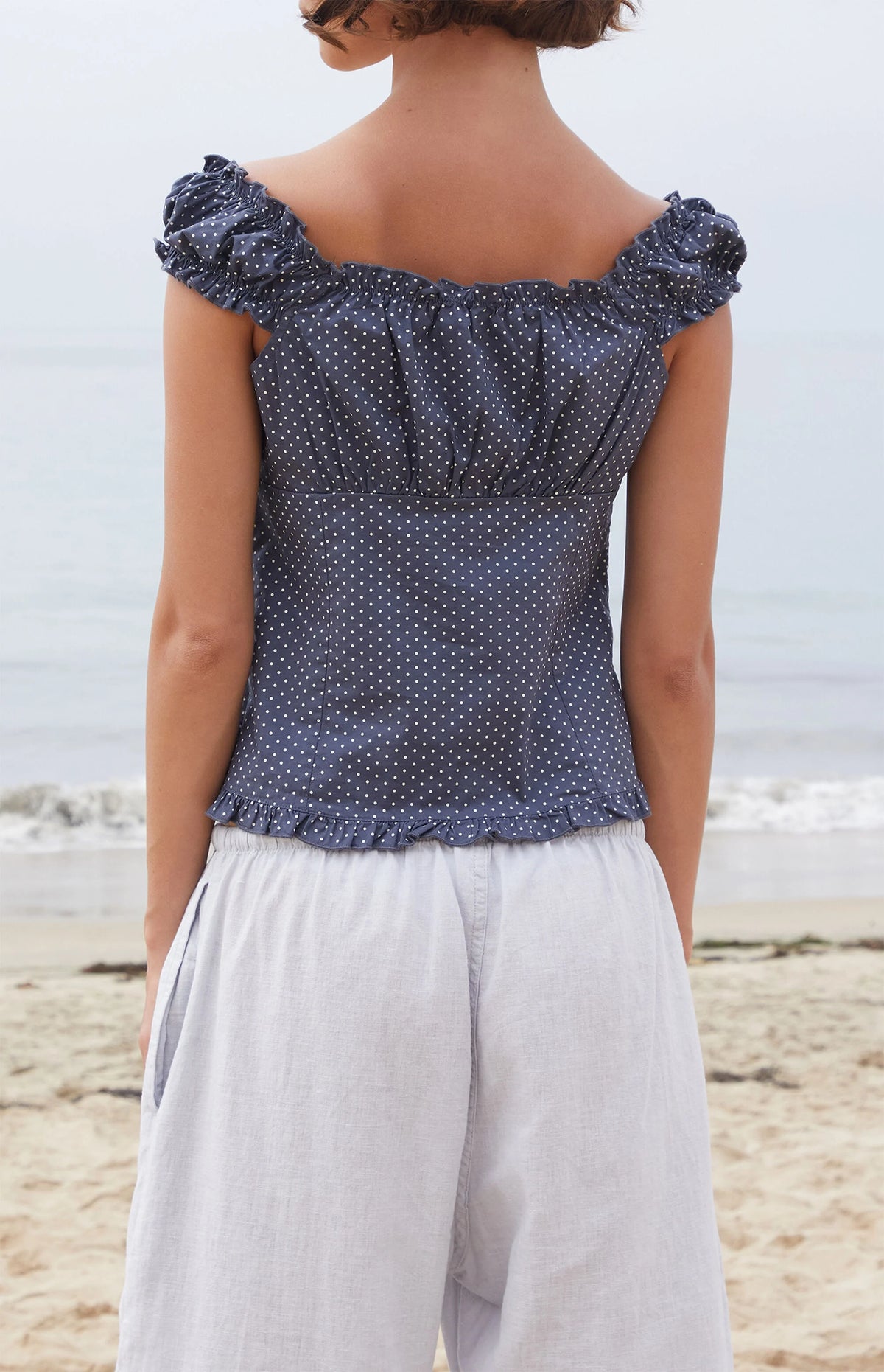 John Galt Elena Blue Polka Dot Top