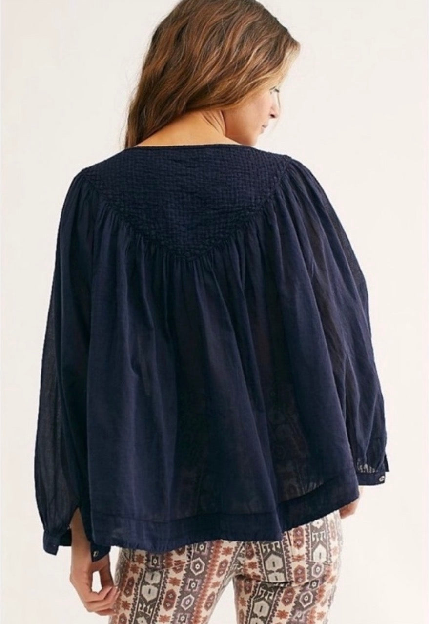 Free People Cool Meadow Top in Navy - Large