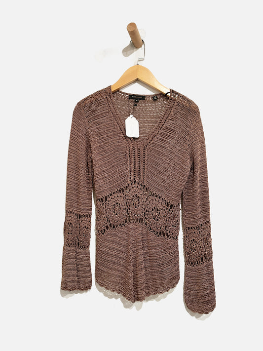 BCBG Y2K Brown Crochet LS Top - Medium
