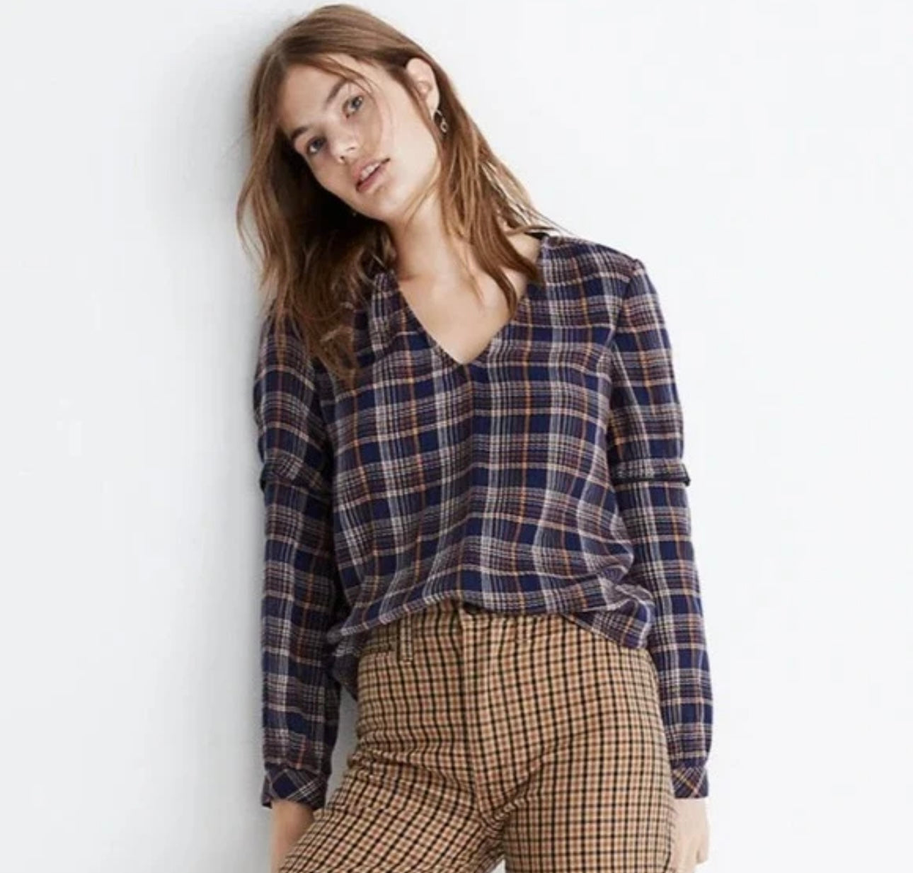 Madewell Navy Plaid Blouse - XS