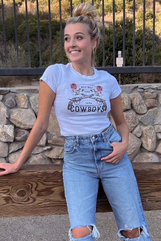 OG Babe Wild West White Cropped Tee - Large