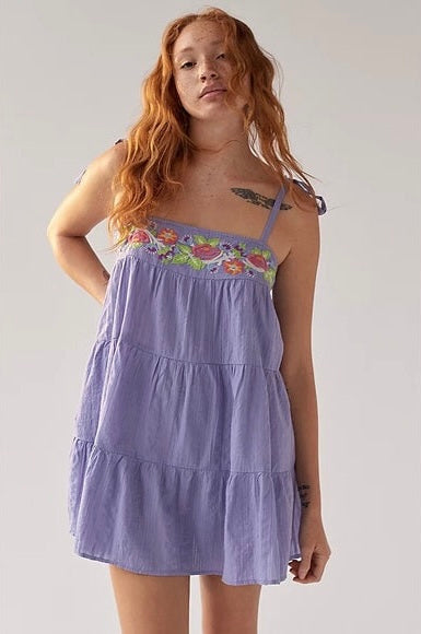 Urban Outfitters Purple Embroidered Mini Dress - Small
