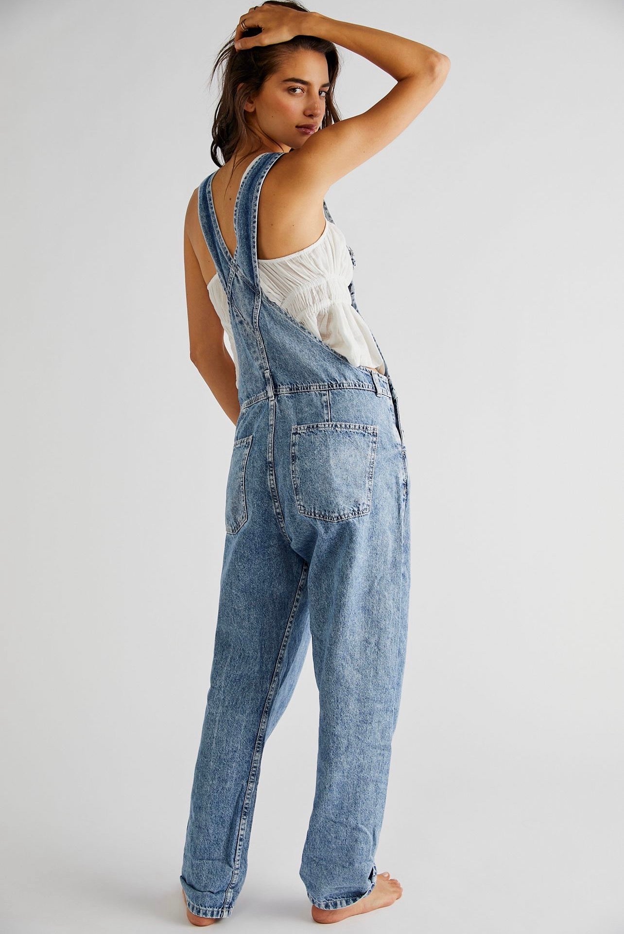 Free People Ziggy Denim Overalls in Powder Blue - XS