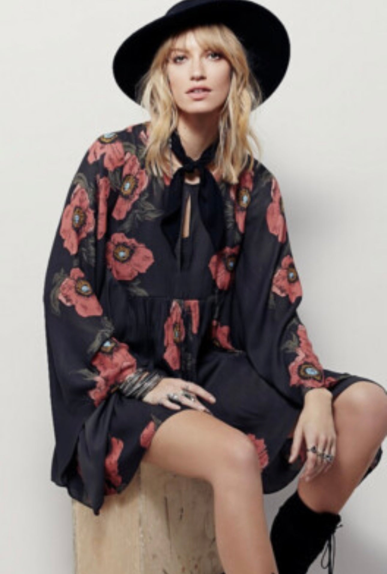 Free People Grey Floral Mini Dress - Large