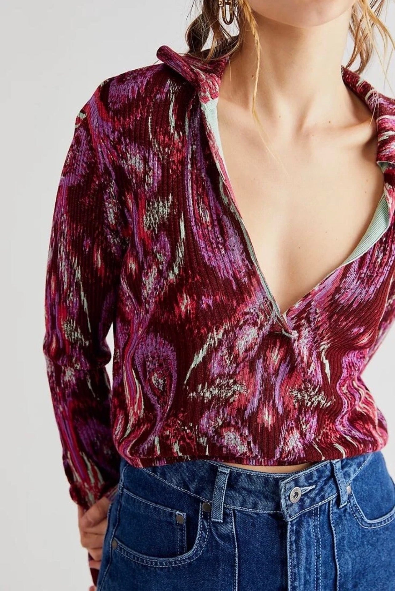 Free People Cherie Printed Top in Wine - Small