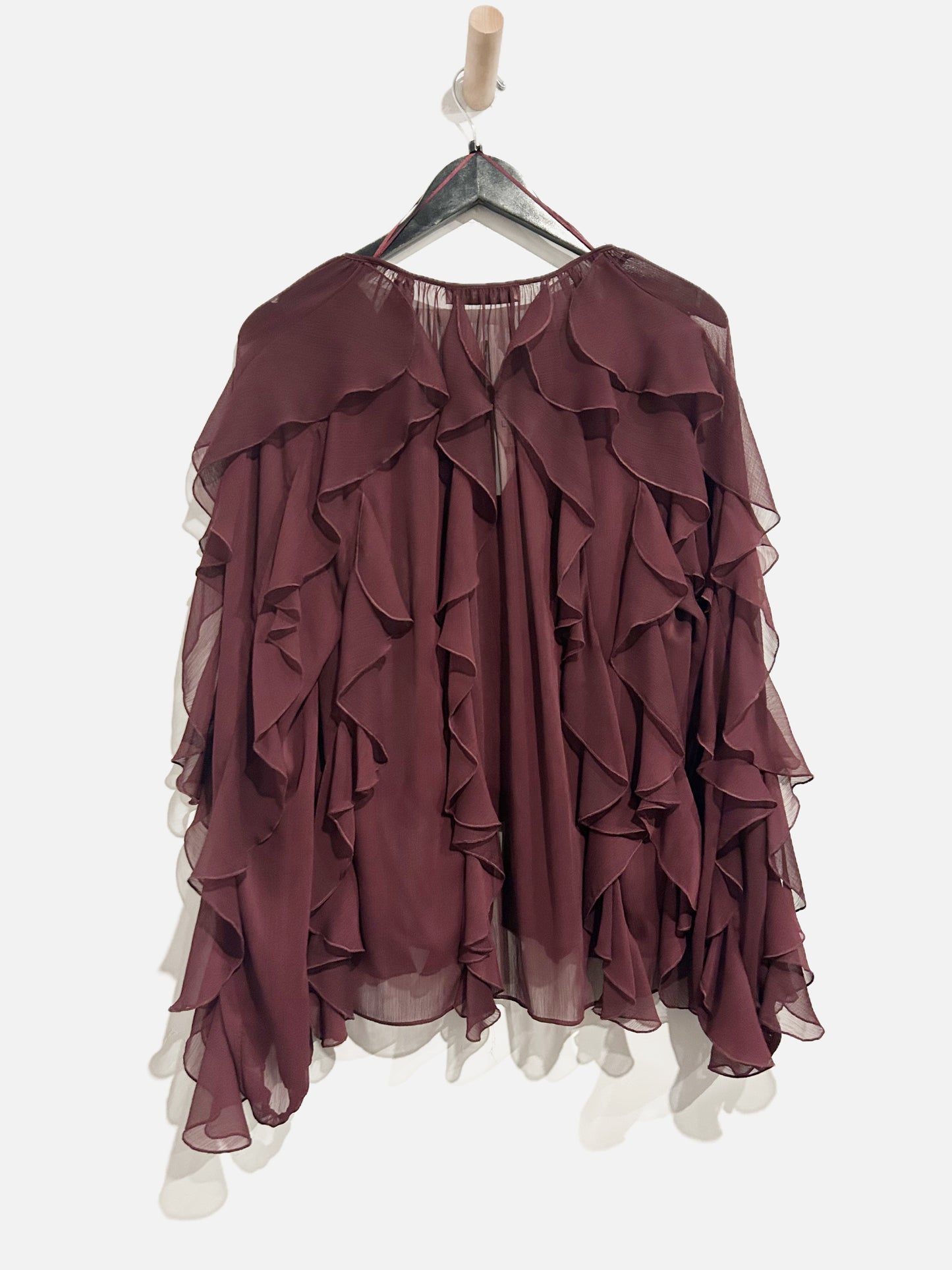 Zara NWT Burgundy All Over Ruffle Blouse - Large