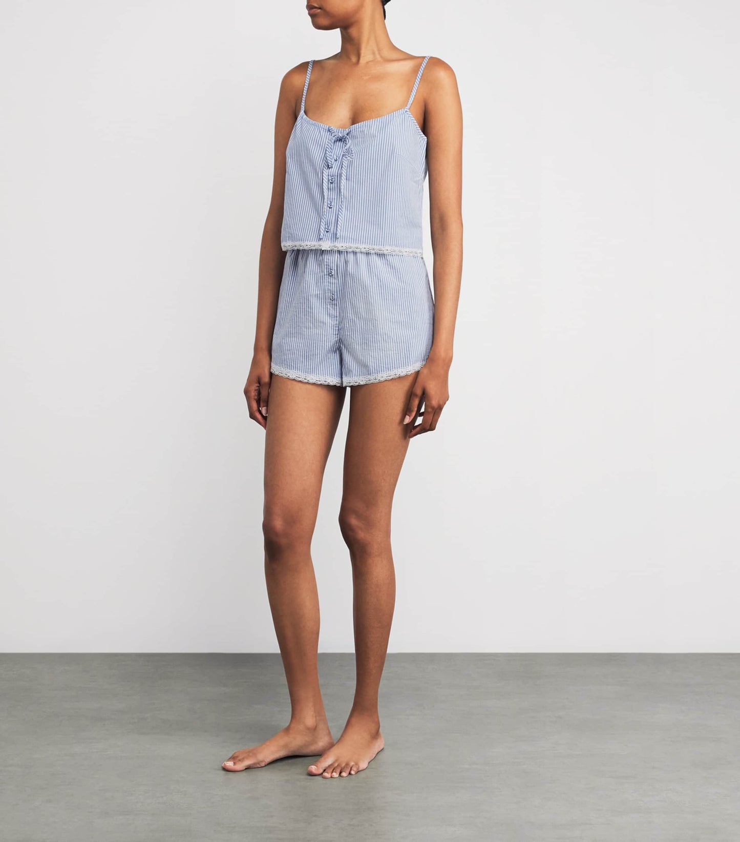 Skims Blue and White Stripe Cotton Poplin PJ Set - Large